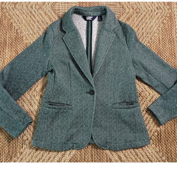 Lands' End green and White herringbone blazer coat-igan Size Sm 6-8 - Picture 1 of 8